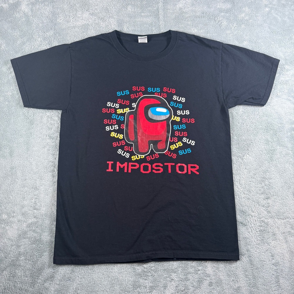 Fruit of the Loom Among Us Impostor Black Graphic T-Shirt Mens XL Sus‎ Gaming